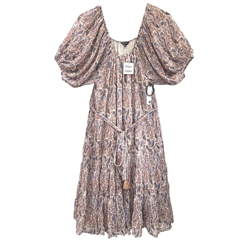 Davi & Dani Paisley Puff Sleeve Boho Tiered Maxi Dress Womens 2X NWT Cottagecore